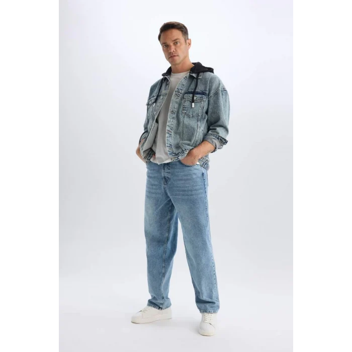 D0417 Oversize Geniş Kalıp Kapüşonlu Düğmeli Jean Ceket