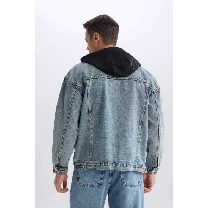 D0417 Oversize Geniş Kalıp Kapüşonlu Düğmeli Jean Ceket