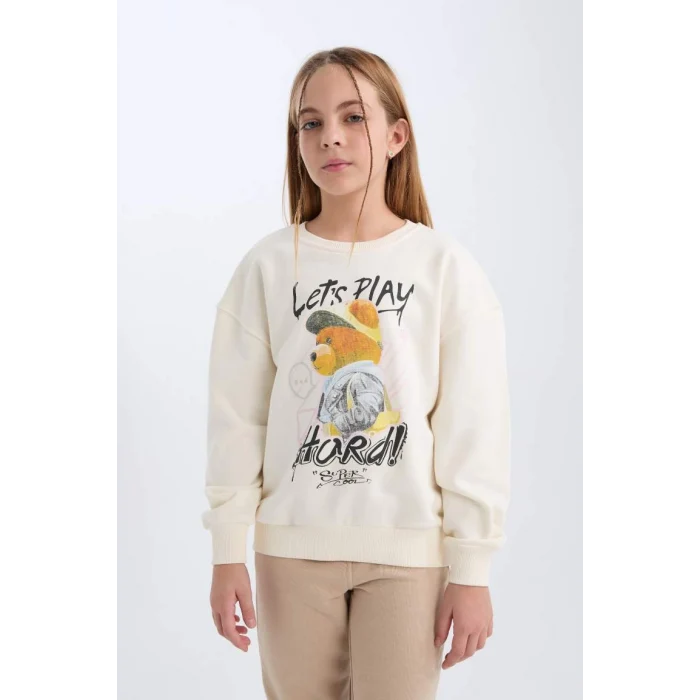 D0607 Oversize Fit Ayı Baskılı Sweatshirt