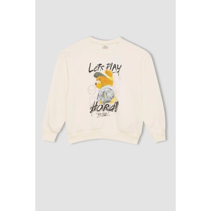 D0607 Oversize Fit Ayı Baskılı Sweatshirt
