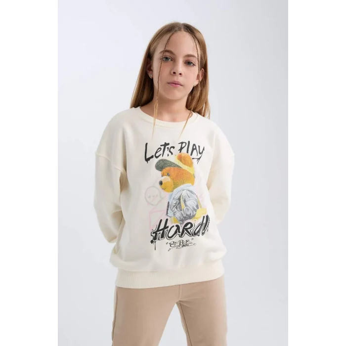D0607 Oversize Fit Ayı Baskılı Sweatshirt