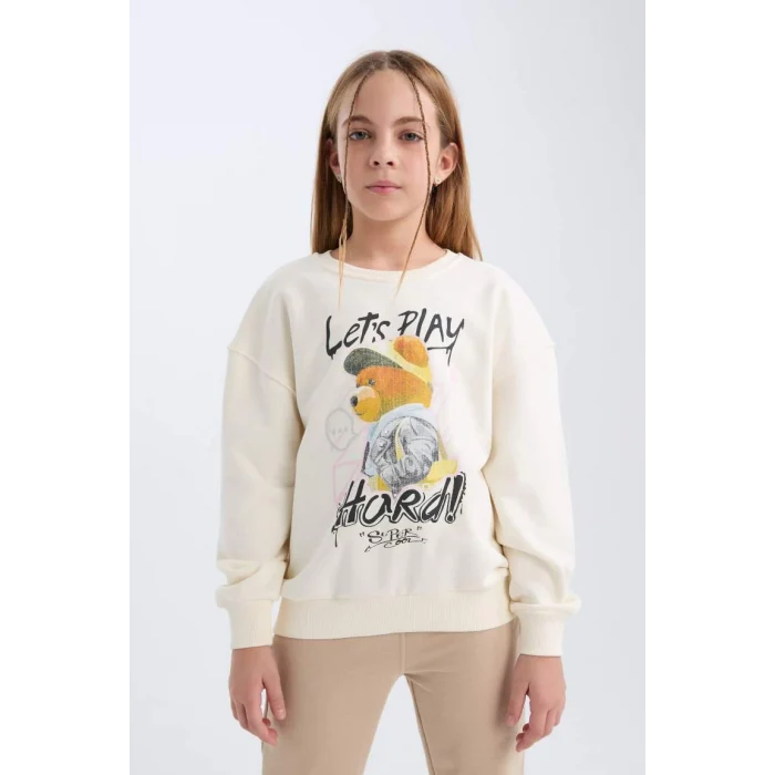 D0607 Oversize Fit Ayı Baskılı Sweatshirt
