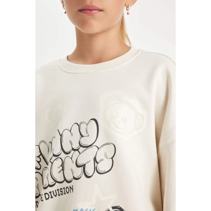 D0612 Oversize Fit Bisiklet Yaka Baskılı Sweatshirt