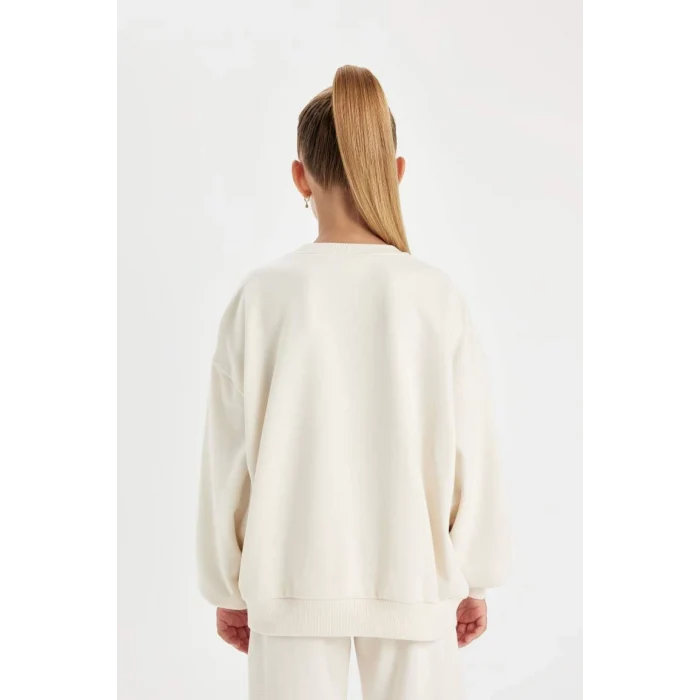 D0612 Oversize Fit Bisiklet Yaka Baskılı Sweatshirt