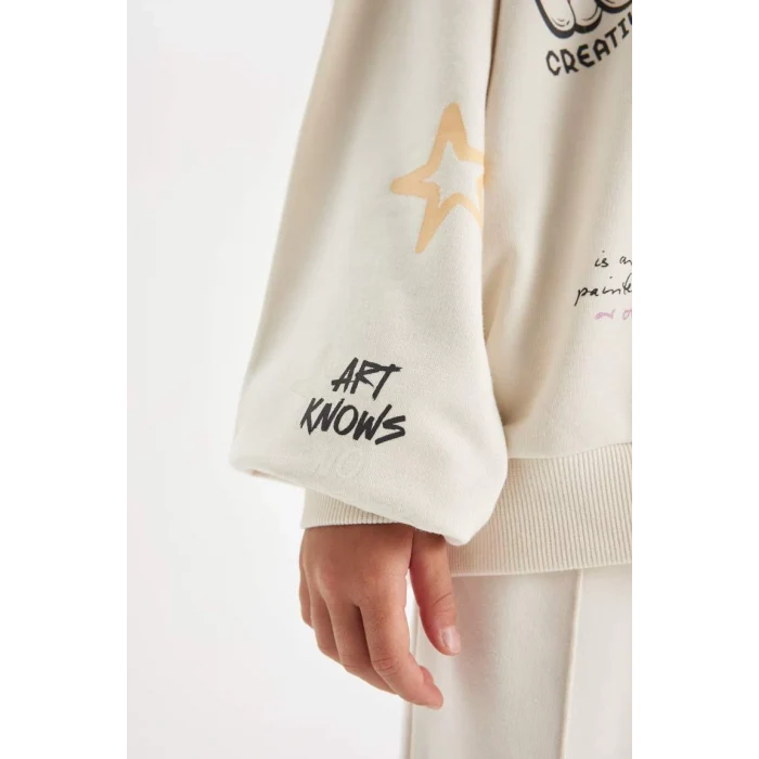 D0612 Oversize Fit Bisiklet Yaka Baskılı Sweatshirt