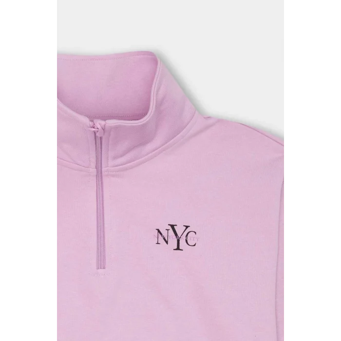 D0620 Relax Fit Yarım Fermuarlı Baskılı Sweatshirt