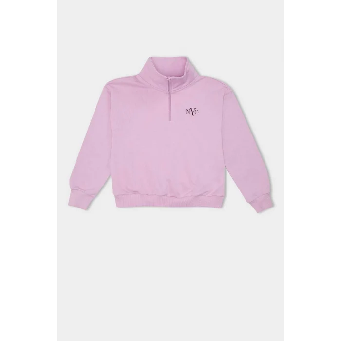 D0620 Relax Fit Yarım Fermuarlı Baskılı Sweatshirt