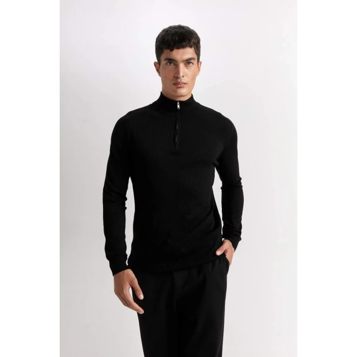 D0624 Standart Fit Dik Yaka Yarım Fermuarlı Yumuşak Dokulu Premium Triko Kazak