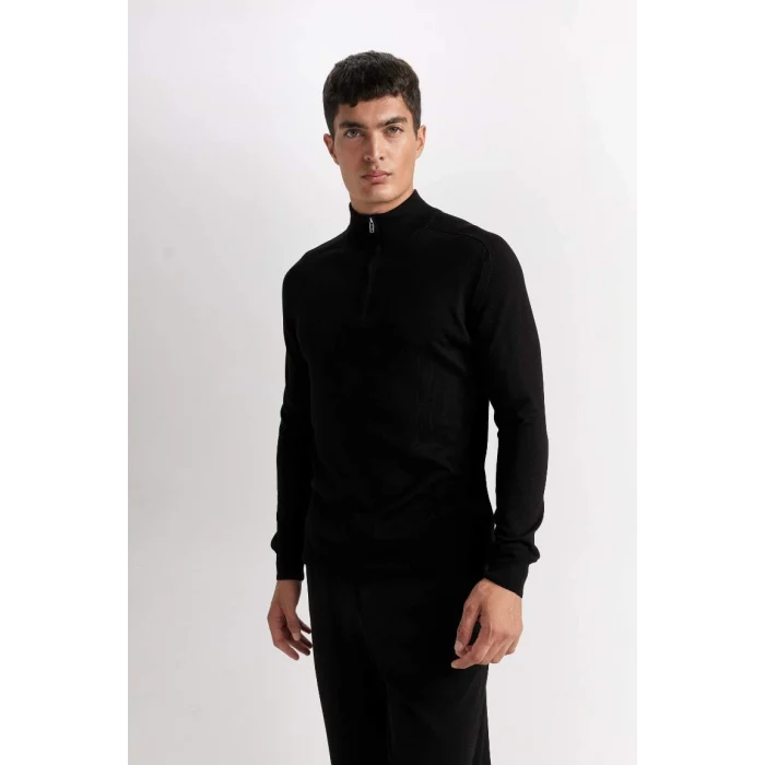 D0624 Standart Fit Dik Yaka Yarım Fermuarlı Yumuşak Dokulu Premium Triko Kazak