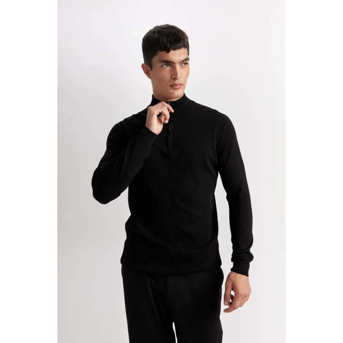 D0624 Standart Fit Dik Yaka Yarım Fermuarlı Yumuşak Dokulu Premium Triko Kazak