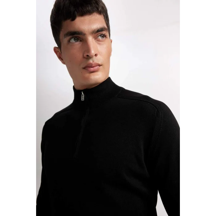 D0624 Standart Fit Dik Yaka Yarım Fermuarlı Yumuşak Dokulu Premium Triko Kazak