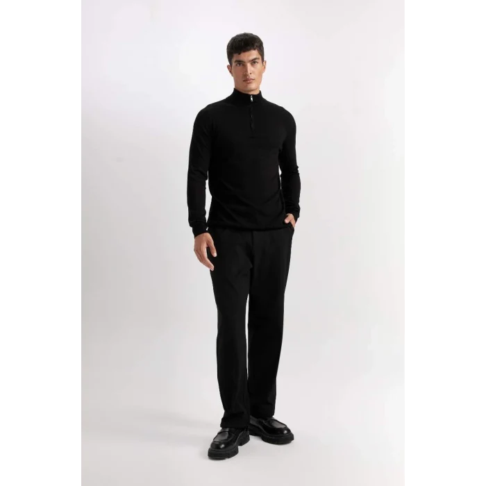 D0624 Standart Fit Dik Yaka Yarım Fermuarlı Yumuşak Dokulu Premium Triko Kazak