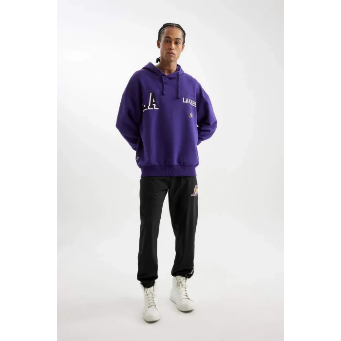 D0671 DeFactoFit NBA Los Angeles Lakers Oversize Geniş Kalıp Kapüşonlu Sırt Baskılı Sweatshirt