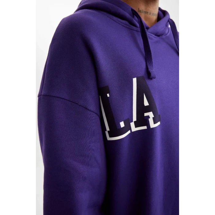 D0671 DeFactoFit NBA Los Angeles Lakers Oversize Geniş Kalıp Kapüşonlu Sırt Baskılı Sweatshirt