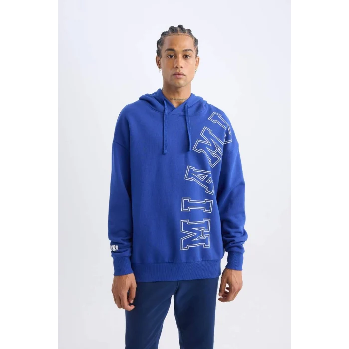 D0677 DeFactoFit NBA Miami Heat Oversize Geniş Kalıp Kapüşonlu Kalın Sweatshirt