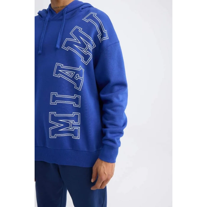 D0677 DeFactoFit NBA Miami Heat Oversize Geniş Kalıp Kapüşonlu Kalın Sweatshirt