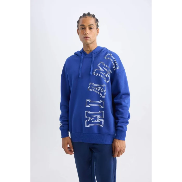 D0677 DeFactoFit NBA Miami Heat Oversize Geniş Kalıp Kapüşonlu Kalın Sweatshirt