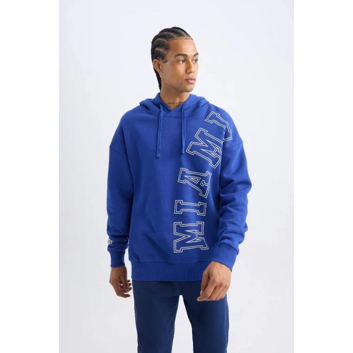 D0677 DeFactoFit NBA Miami Heat Oversize Geniş Kalıp Kapüşonlu Kalın Sweatshirt