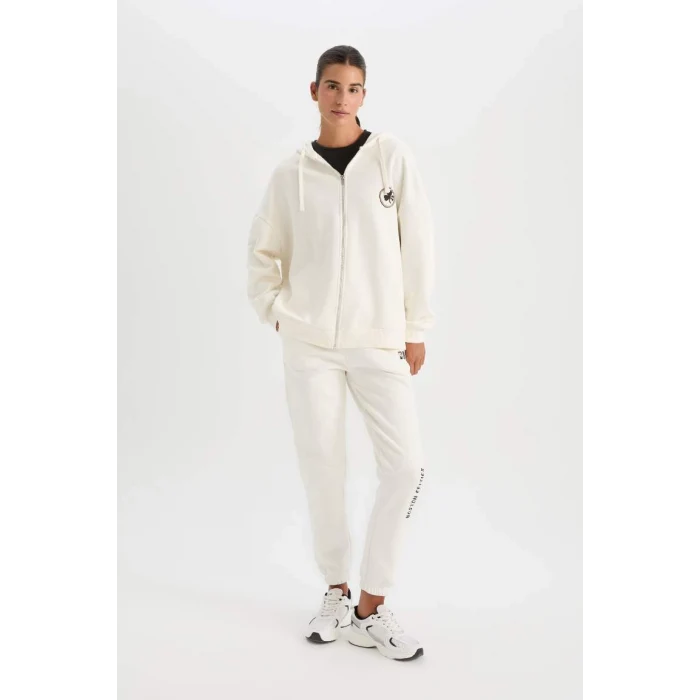 D0691 DeFactoFit NBA Boston Celtics Oversize Geniş Kalıp Kapüşonlu Sırt Baskılı Kalın Fermuarlı Sweatshirt