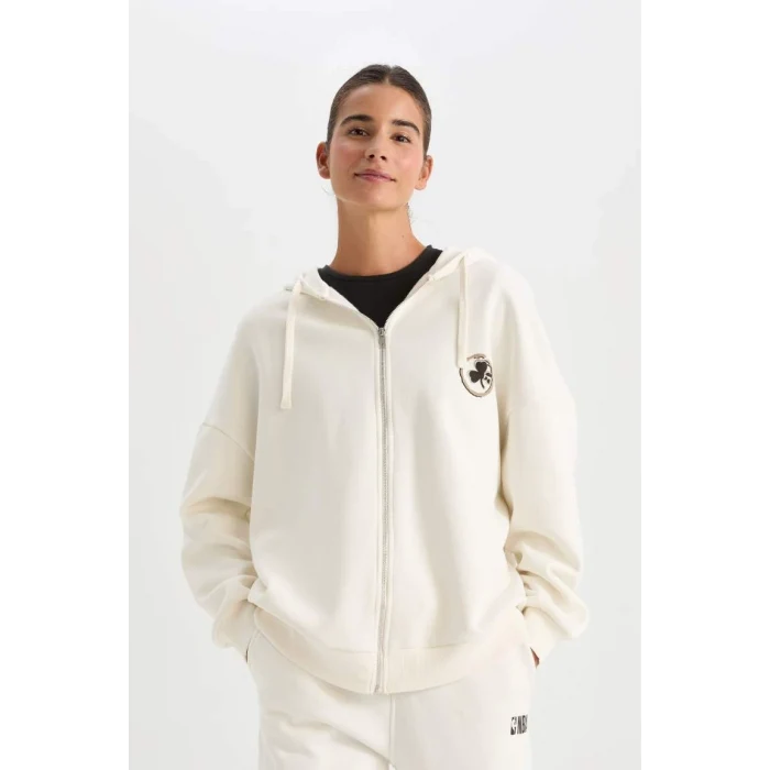 D0691 DeFactoFit NBA Boston Celtics Oversize Geniş Kalıp Kapüşonlu Sırt Baskılı Kalın Fermuarlı Sweatshirt