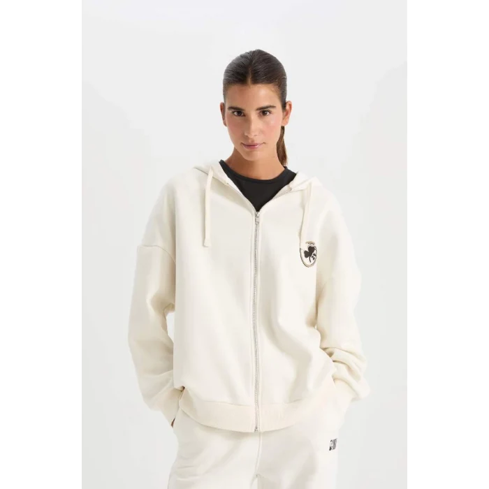 D0691 DeFactoFit NBA Boston Celtics Oversize Geniş Kalıp Kapüşonlu Sırt Baskılı Kalın Fermuarlı Sweatshirt