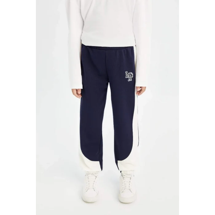 D0735 Baskılı Beli Paçası Lastikli Lacivert Jogger Eşofman Altı