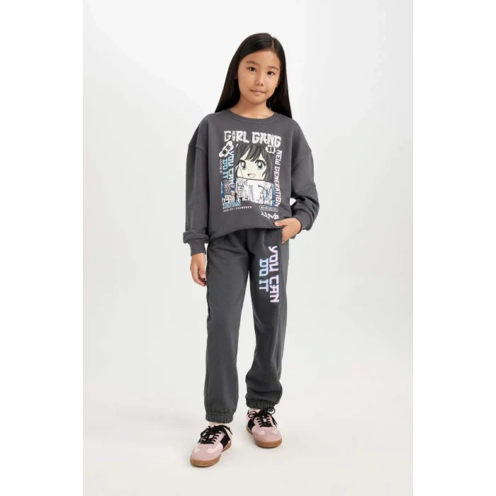 D0739 Baskılı Beli Paçası Lastikli Cepli Jogger Eşofman Altı