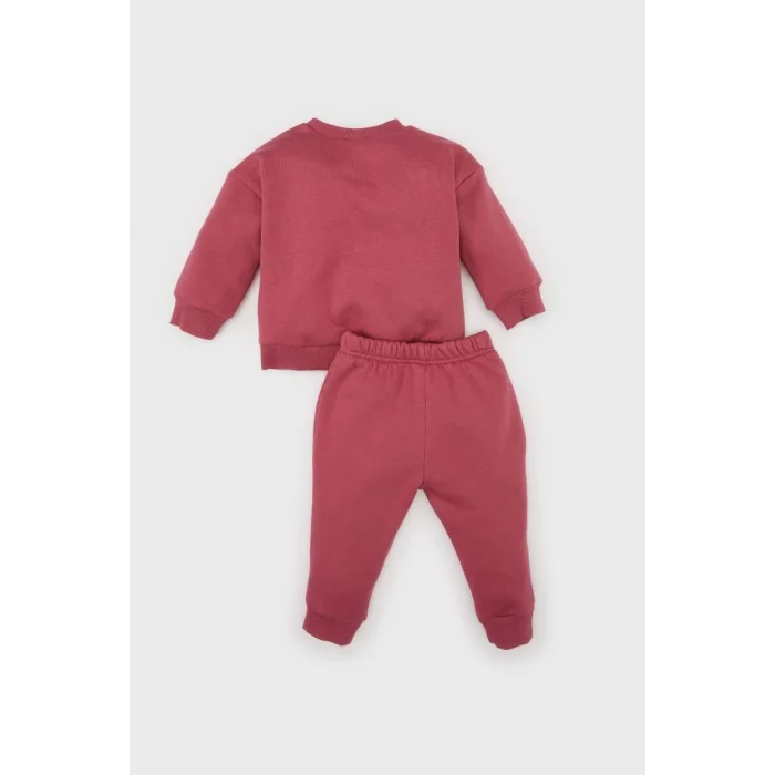 D0813 Bisiklet Yaka Baskılı Sweatshirt Beli Lastikli Eşofman Altı 2li Takım