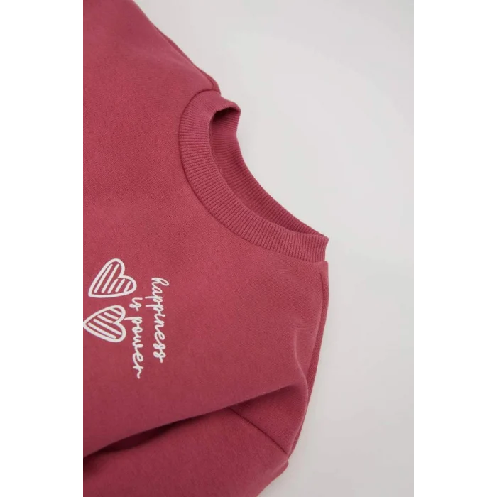 D0813 Bisiklet Yaka Baskılı Sweatshirt Beli Lastikli Eşofman Altı 2li Takım