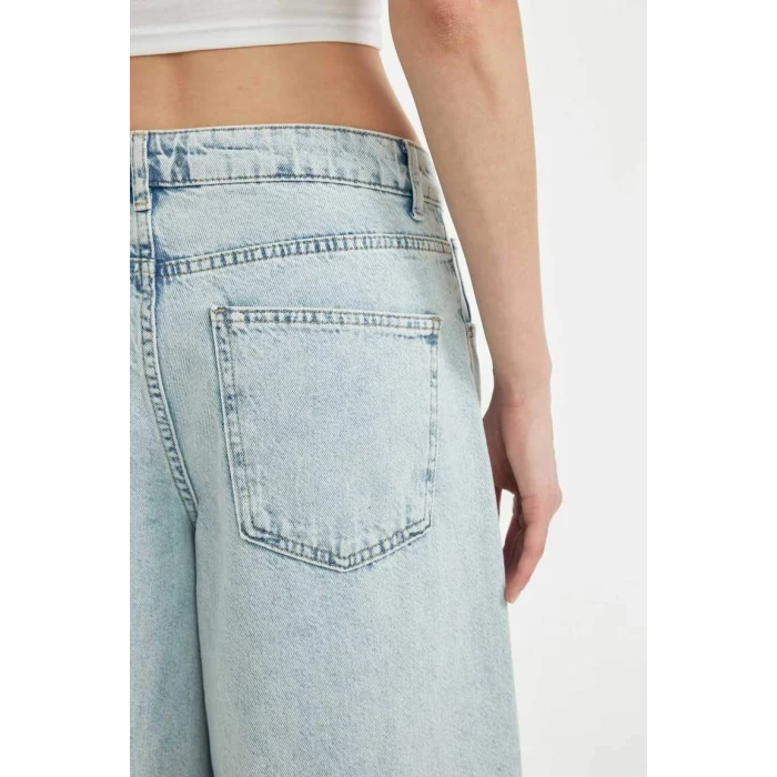 D0847 Palazzo Yüksek Bel Jean Yıkamalı Pantolon