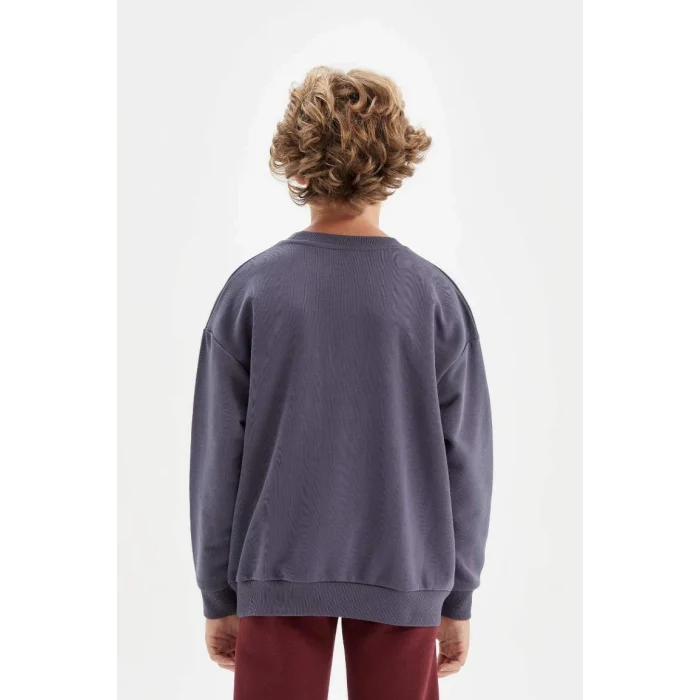D0983 Oversize Geniş Kalıp Bisiklet Yaka Yazı Baskılı Okul Sweatshirt