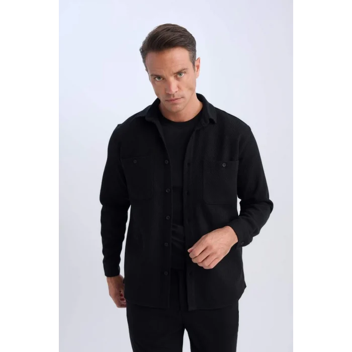 D1061 Relax Fit Polo Yaka Flanel Uzun Kollu Gömlek