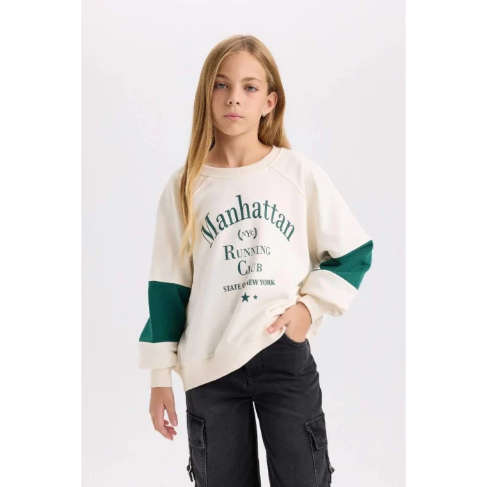 D1106 Oversize Fit Slogan Baskılı Sweatshirt