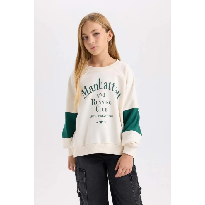 D1106 Oversize Fit Slogan Baskılı Sweatshirt