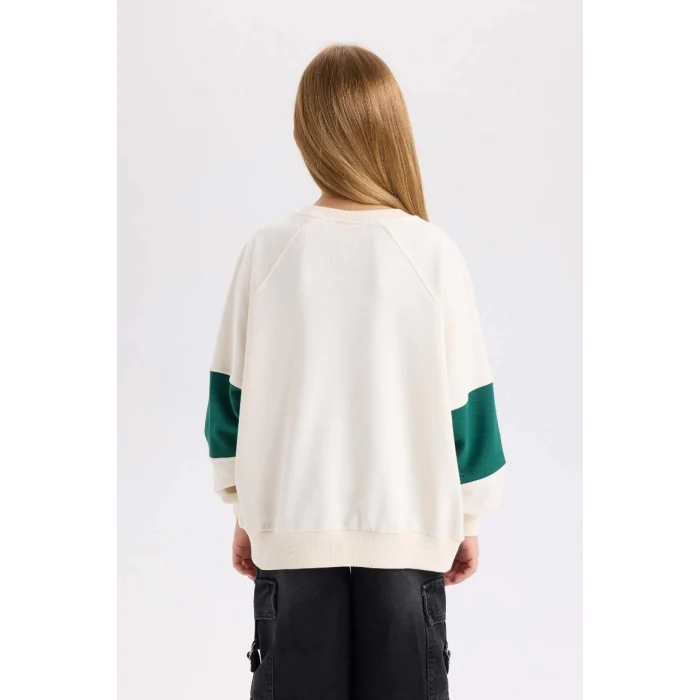 D1106 Oversize Fit Slogan Baskılı Sweatshirt