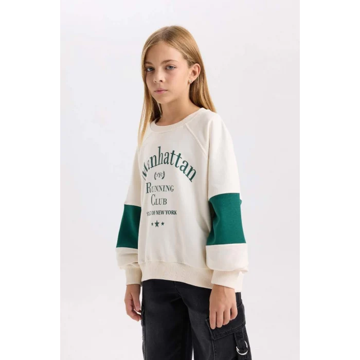 D1106 Oversize Fit Slogan Baskılı Sweatshirt