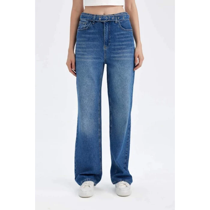 D1336 90s Wide Leg Yüksek Bel Geniş Paça Uzun Jean Yıkamalı Pantolon