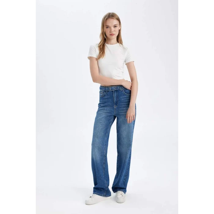 D1336 90s Wide Leg Yüksek Bel Geniş Paça Uzun Jean Yıkamalı Pantolon