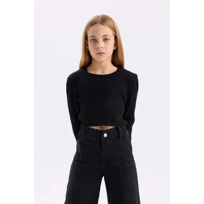 D1393 Fitted Bisiklet Yaka Triko Siyah Kazak