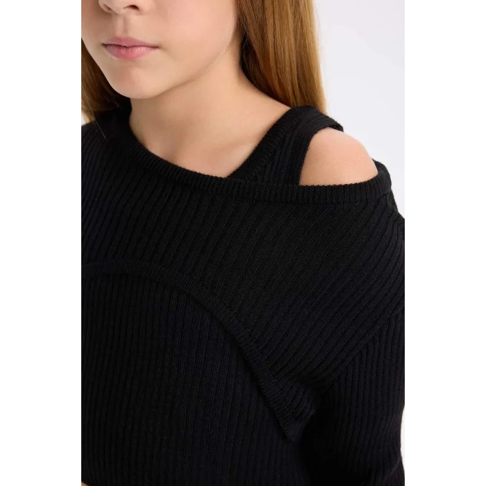 D1393 Fitted Bisiklet Yaka Triko Siyah Kazak