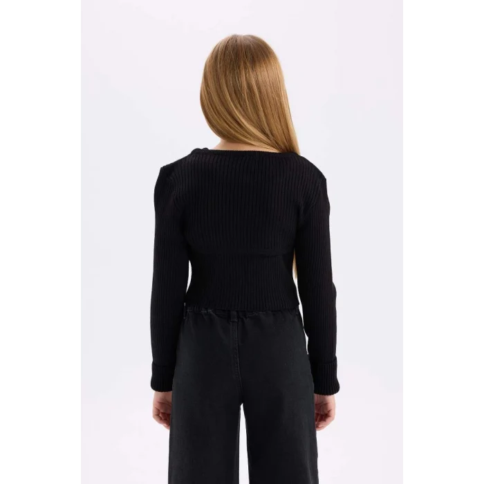 D1393 Fitted Bisiklet Yaka Triko Siyah Kazak