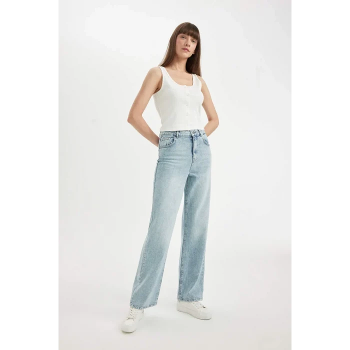 D1445 90s Wide Leg Jean Yıkamalı Pantolon