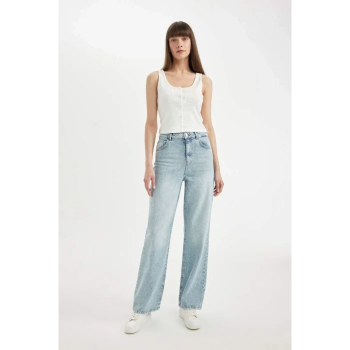 D1445 90s Wide Leg Jean Yıkamalı Pantolon