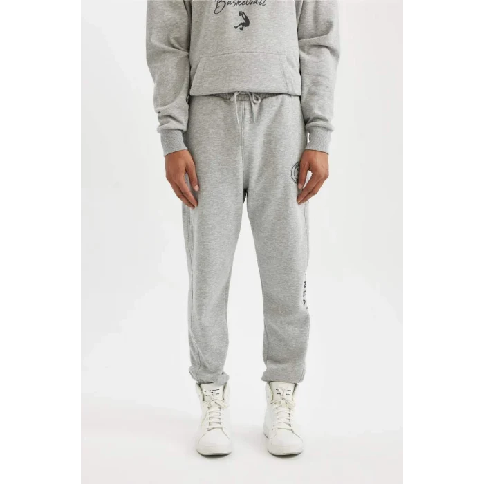 D1556 DeFactoFit Shaquille ONeal Gri Standart Fit Normal Kesim Cepli Uzun Paça Jogger Eşofman Altı