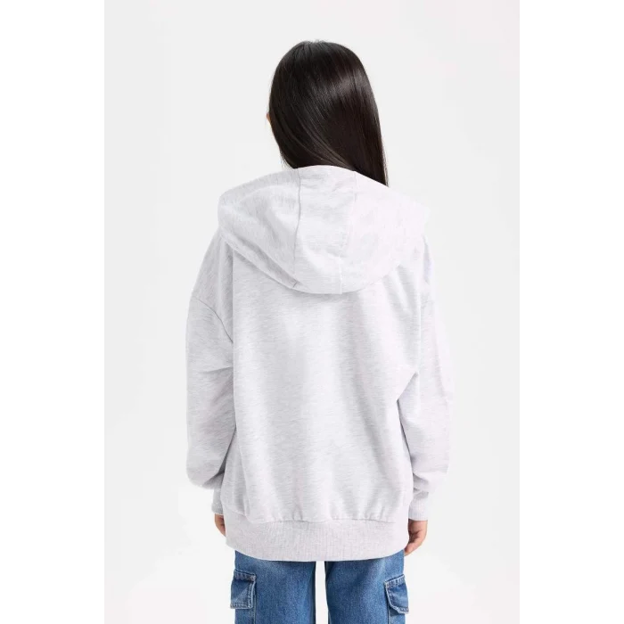 D1566 Oversize Fit Geniş Kalıp Kapüşonlu Baskılı İçi Yumuşak Tüylü Sweatshirt