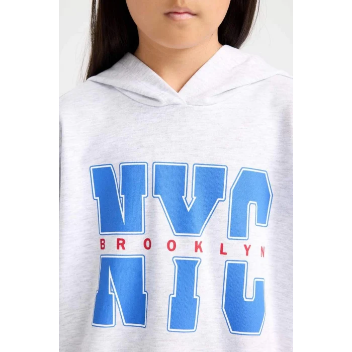 D1566 Oversize Fit Geniş Kalıp Kapüşonlu Baskılı İçi Yumuşak Tüylü Sweatshirt