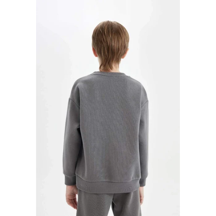 D1643 Antrasit Oversize Geniş Kalıp Bisiklet Yaka Kalın Okul Sweatshirt