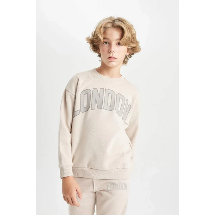 D1645 Oversize Geniş Kalıp Bisiklet Yaka Kalın Okul Sweatshirt