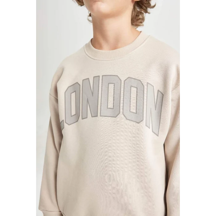 D1645 Oversize Geniş Kalıp Bisiklet Yaka Kalın Okul Sweatshirt