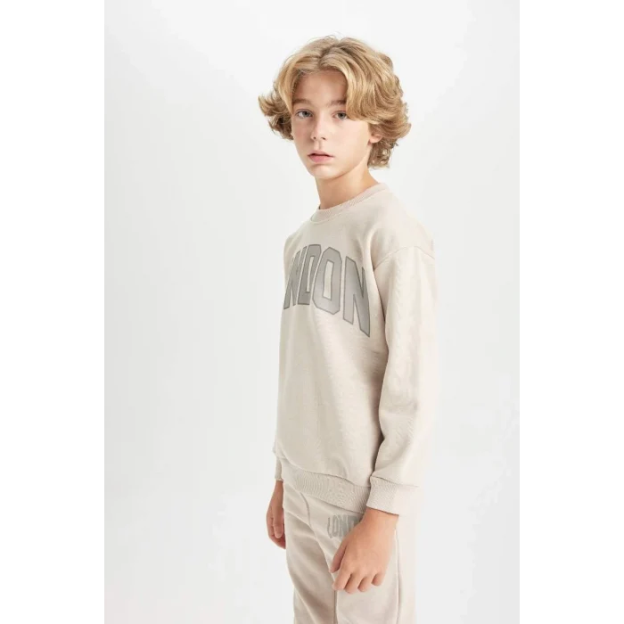 D1645 Oversize Geniş Kalıp Bisiklet Yaka Kalın Okul Sweatshirt